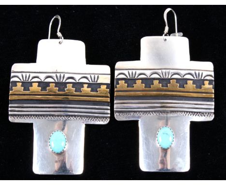 For your consideration is a beautiful pair of authentic Navajo Native American sterling silver and gold overlay jewelry by To