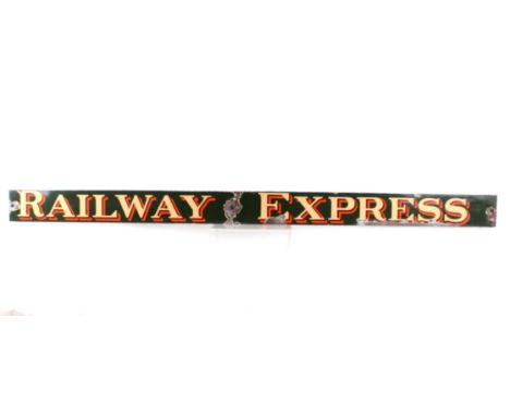 Included in this lot we have a Railway Express Agency porcelain enamel sign. The piece displays metal construction with a woo