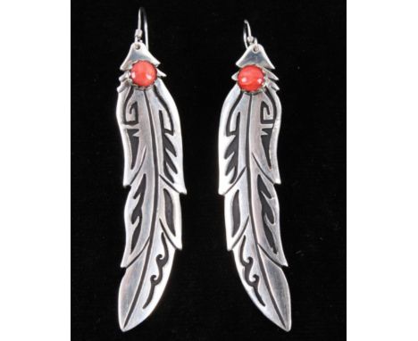 For your consideration is an astounding piece of authentic Navajo Native American sterling silver and branch coral jewelry by