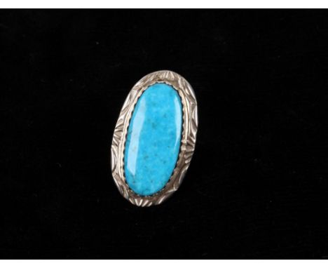 Included in this lot is a singed Navajo Native American Herbert Tsosie Lone Mountain turquoise and sterling silver ring. The 