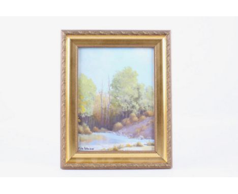 For your consideration is this framed original Great Falls, Montana artist Mike Patterson oil on board called "Boulder Creek.