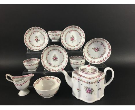 NEW HALL PART SERVICE in pattern 186, comprising teapot and cover and four tea bowls and saucer; together with a similar slop