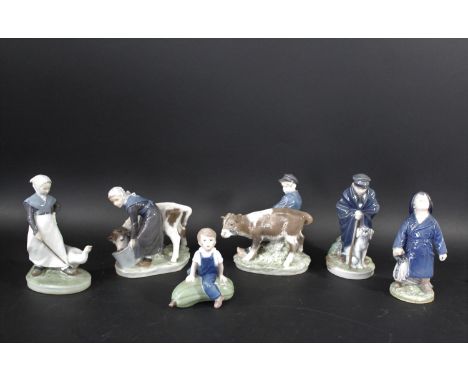 ROYAL COPENHAGEN FIGURES including 3556 Boy with Umbrella, 772 Boy with Calf, 779 Girl with Calf, 528 Small Goosegirl, 782 Sh