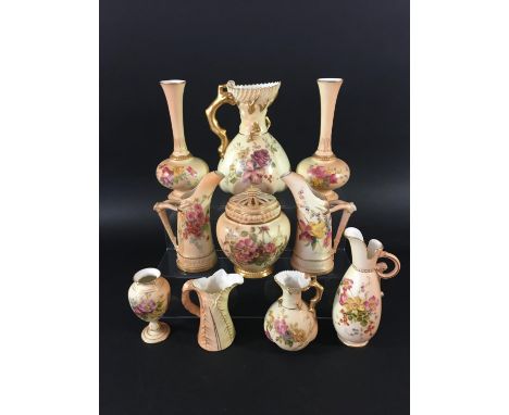 COLLECTION OF ROYAL WORCESTER BLUSH IVORY various dates and models, to include a pair of tusk vases, 1116, pot pourri and cov