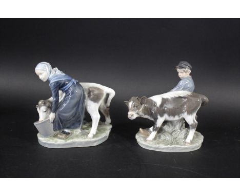 ROYAL COPENHAGEN including Model No 772 Boy with Calf, and 779 Girl with Calf. (2)