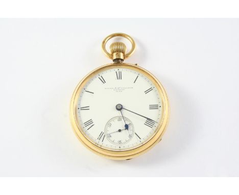 AN 18CT GOLD OPEN FACED POCKET WATCH the white enamel dial signed Wales &amp; McCulloch, London 3140, with Roman numerals and