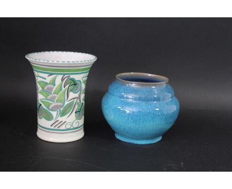 EARLY POOLE POTTERY VASE a circa 1930's vase, painted with a stylised design of green and grey foliage and green dash border 