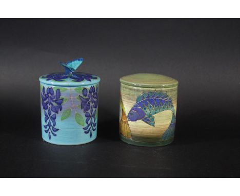 DENNIS CHINA WORKS - TRIAL LIDDED JAR a lidded jar made as a trial piece in the Zig Zag Fish design, designed by Sally Tuffin