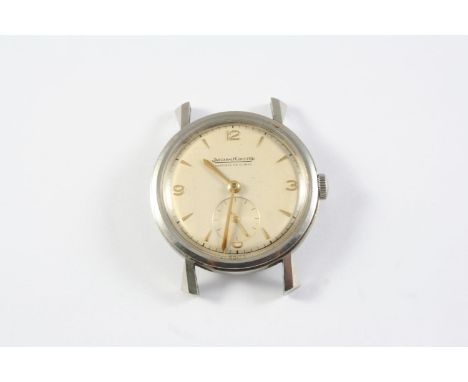 A STAINLESS STEEL WRISTWATCH BY JAEGER-LeCOULTRE the signed circular dial with Arabic quarters and dagger numerals, subsidiar