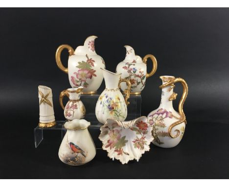 COLLECTION OF ROYAL WORCESTER OLD IVORY various dates and models including a dragon handled ewer, two flat back jugs, model 1