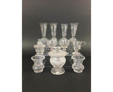 COLLECTION OF GLASSWARE late 18th and 19th century, including custard cups, sundae glasses with lemon squeezer feet and other