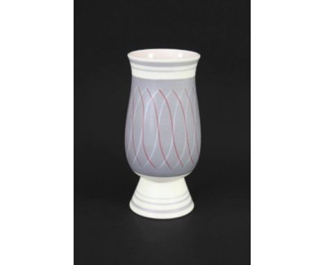 POOLE POTTERY VASE - ALFRED READ a mid 1950's freeform slender vase designed by Alfred Read, with ellipse shapes on a grey gr