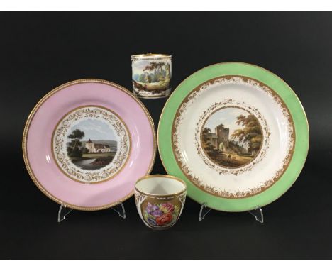 WORCESTER BARR FLIGHT AND BARR PLATE painted with a church, titled Leeds Church, Kent, inside gilt and pink borders, printed 