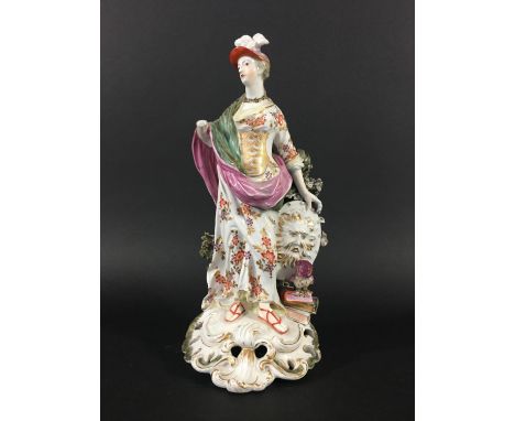 DERBY PATCH MARK FIGURE OF ATHENA late 18th century, she standing by her shield, an old perched on a stack of books, height 2