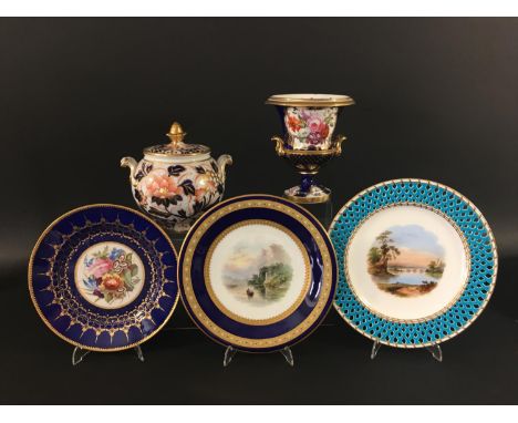 GRAINGERS, WORCESTER CABINET PLATE circa 1860-80, painted with a landscape possibly by John Stinton Senior, with jewelled and