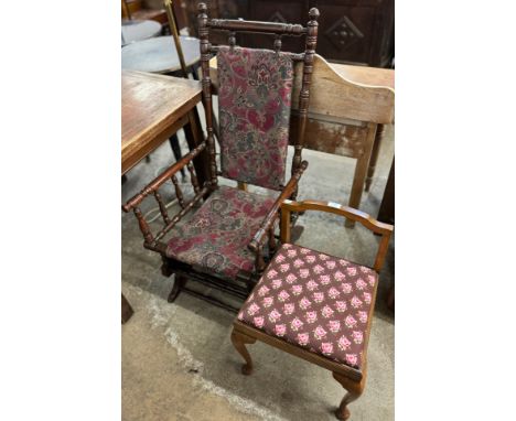 An early 20th Century American beech rocking chair and an Art Deco walnut side chair 