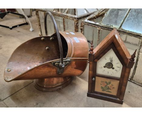 A Victorian copper coal bucket and an American mantle clock 