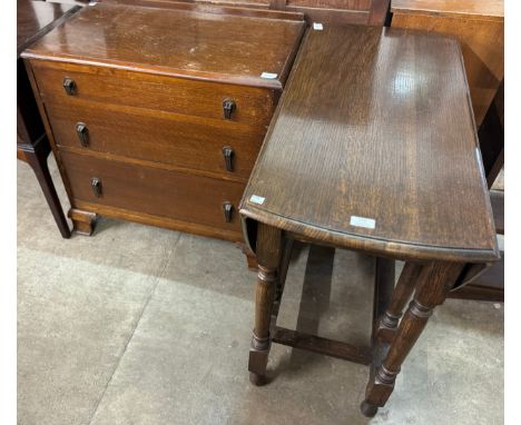 An Art Deco oak chest of drawers and an oak gateleg table 
