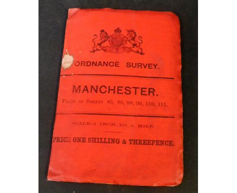 Ordnance Survey map of Manchester, folding, 1901, part of sheets 85, 86, 98, 99, 110 and 111, approx 580 x 600mm, original li