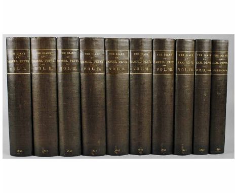 SAMUEL PEPYS: THE DIARY, Editor Henry B Wheatley, London 1897-99, ten volumes including supplementary volume "Pepysiana", ext
