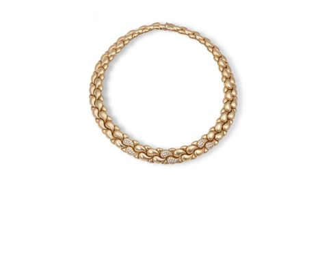 A GOLD AND DIAMOND CASMIR NECKLACE AND PAIR OF EARRINGS, BY CHOPARDThe paisley-shaped links set at the centre with round bril