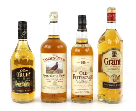 Four bottles of whisky to include 1.14 litre bottle of The Famous Grouse Finest Scottish Whisky, one 70cl bottle of Old Fette