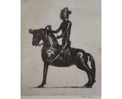 David Young Cameron (Scottish 1865-1945): Knight and Horse, etching signed in pencil 16cm x 14cm