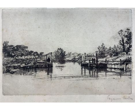 Sir Francis Seymour Haden (British 1818-1910): 'Egham Lock', etching signed in pencil, titled on the mount 15cm x 23cm
