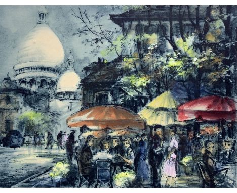 Grey (British mid 20th century): 'Paris - Place du Tertre a Montmartre', colour etching signed and titled 17cm x 22cm