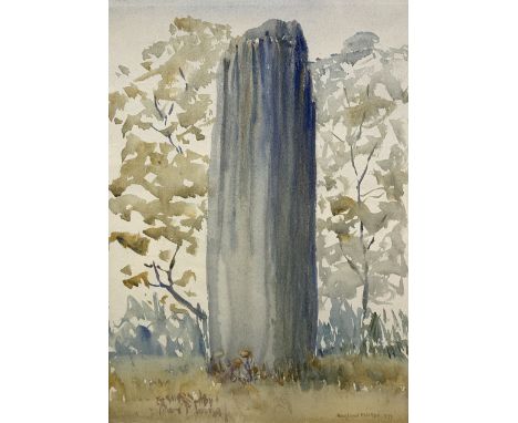 Elaine Katherine Grimshaw (British 1877-1972): 'Devil's Arrow' Boroughbridge, watercolour signed and dated 1971, 34cm x 24cmN