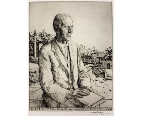Malcolm Osborne (British 1880-1963): 'C Creighton Headmaster of King's School Worcester 1919-1936', trialproof etching signed