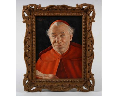 Otto Eichinger (Austrian 1922-2004) - ‘The Manuscript’: portrait of a cardinal, oil on board, signed upper left, 26cm x 20cm.