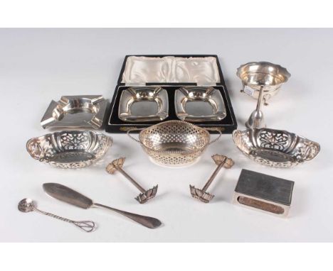 A George V silver oval bonbon basket with pierced lattice sides, ropetwist rim and handles, Birmingham 1924 by William Hutton