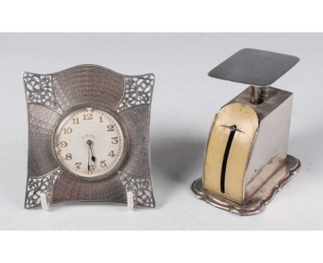 An Edwardian silver set of postal scales, the front inset with an ivorine panel, Birmingham 1905 by Levi &amp; Salaman, heigh