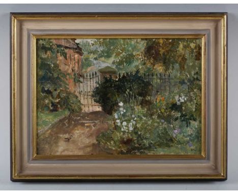 Kathleen L. Wigglesworth (British b.1901) – ‘The Garden Gate’, oil on canvas, signed with initials lower right, inscribed on 