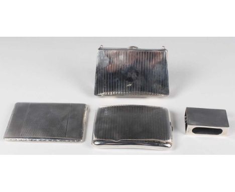 A George V silver curved rectangular engine turned cigarette case, Chester 1927, length 11.5cm, another similar silver cigare