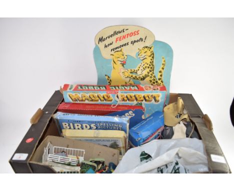 BOX CONTAINING TOYS AND GAMES INCLUDING A MAGIC ROBOT GAME BY MERIT