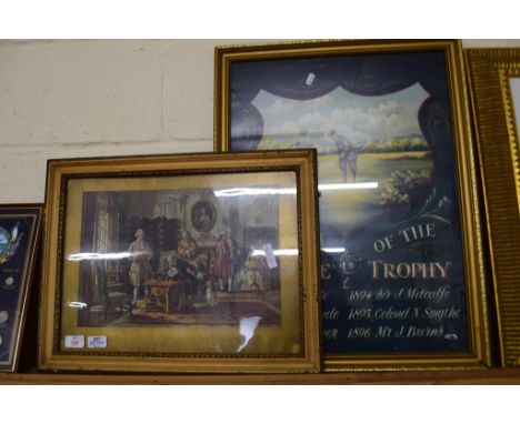 PRINT OF A GENTLEMAN PLAYING CHESS, TOGETHER WITH AN ADVERTISING PRINT FOR THE CHALLENGE GOLF TROPHY