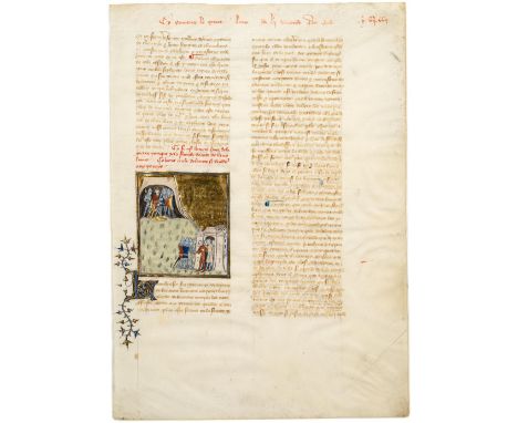 ILLUMINATED MANUSCRIPT LEAFThe people of Locri handing over the keys of their city,  miniature on a leaf of Livy's Histoire R