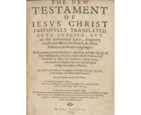 BIBLE, IN ENGLISH, RHEIMSThe New Testament of Jesus Christ Faithfully Translated into English... Annotations, and Other Helps