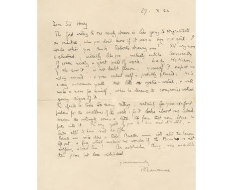 LAWRENCE (T.E.)Three autograph letters signed ('T E Lawrence') to Lieutenant Colonel Sir Henry McMahon, regarding the commiss