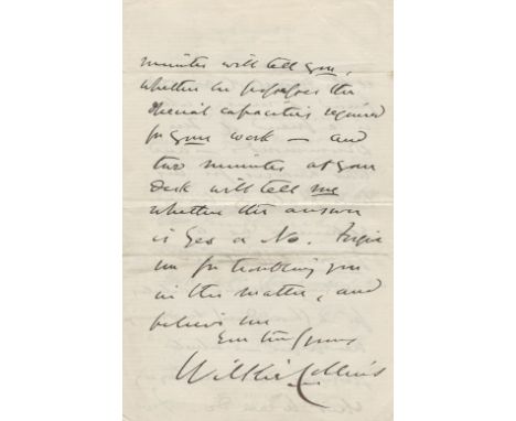 COLLINS (WILKIE)Autograph letter signed ('Wilkie Collins') to Mark Lemon, editor of Punch, marked 'Private', recommending he 