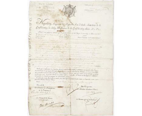 NAPOLEON BONAPARTESpecial Licence signed ('Np'), allowing an unnamed ship to make one voyage from Caen to England, for the pa