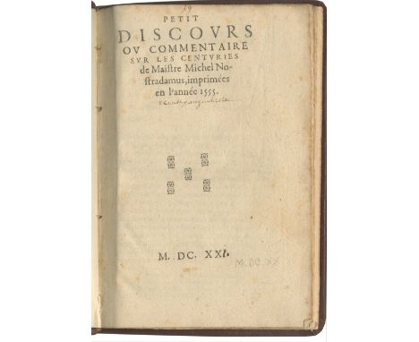 [NOSTRADAMUS][-] Petit discours ou commentaire sur les centuries de Maistre Michel Nostradamus,  issue with no text on pp.30-