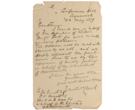 CHARD (JOHN)Autograph letter signed ('John R.M. Chard'), to John Emmett, C.A. Barrett, and Thos. F. De La Mare 'on behalf of 