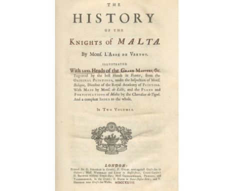 VERTOT (RÉNÉ AUBERT DE)The History of the Knights of Malta, 2 vol.,  5 engraved maps (4 double-page or folding), 70 engraved 