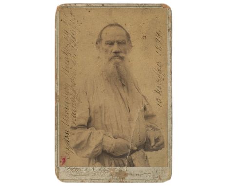 TOLSTOY (LEO NIKOLAYEVICH)Cabinet card portrait by Scherer and Nabholz showing the author half-length, WITH PRESENTATION INSC