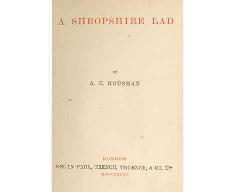 HOUSMAN (A.E.)A Shropshire Lad, FIRST EDITION, ONE OF 500 COPIES,  half-title, title printed in red and black, publisher's pa