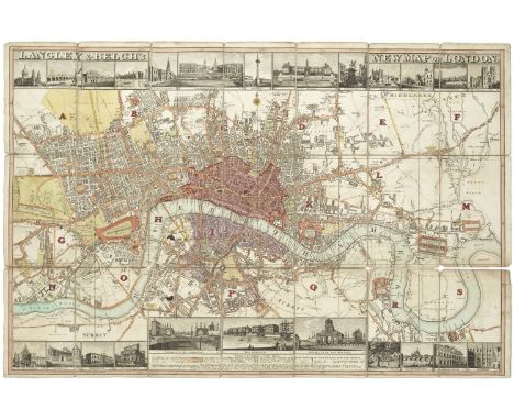 LONDONLANGLEY (EDWARD) AND WILLIAM BELCH. Langley &amp; Belch's New Map of London,  hand-coloured engraved map, 24 small vign