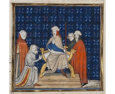 ILLUMINATED MANUSCRIPT LEAFGaius Canuleius, a tribune of the plebs, introducing a law allowing intermarriage between patricia